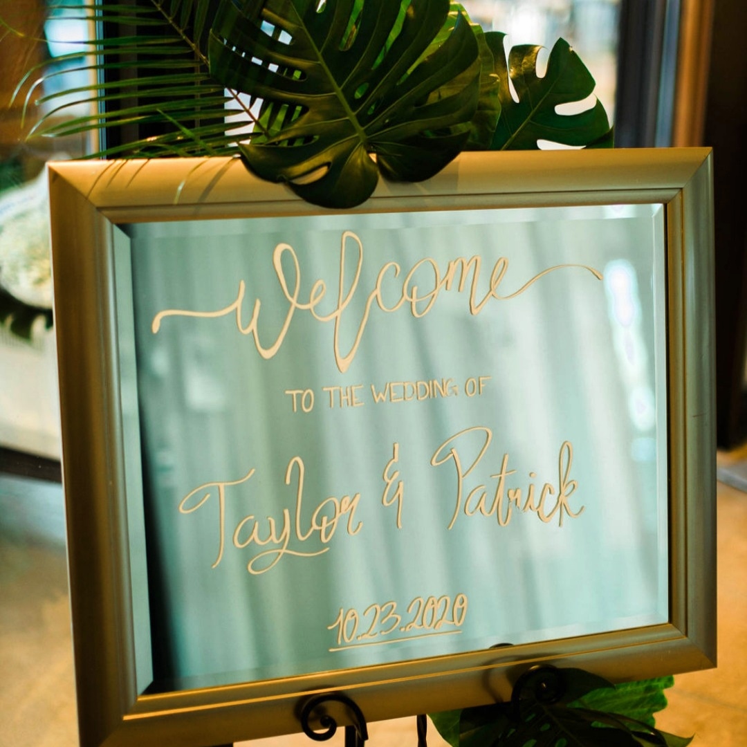 custom wedding welcome sign on mirror