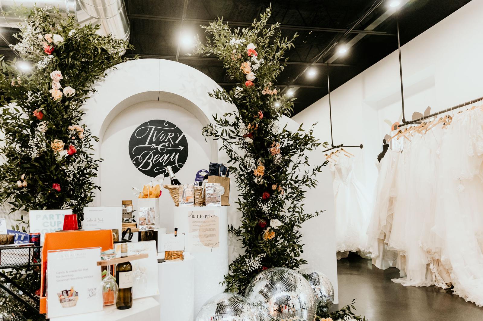 raffle options display with large flower assortments and disco balls