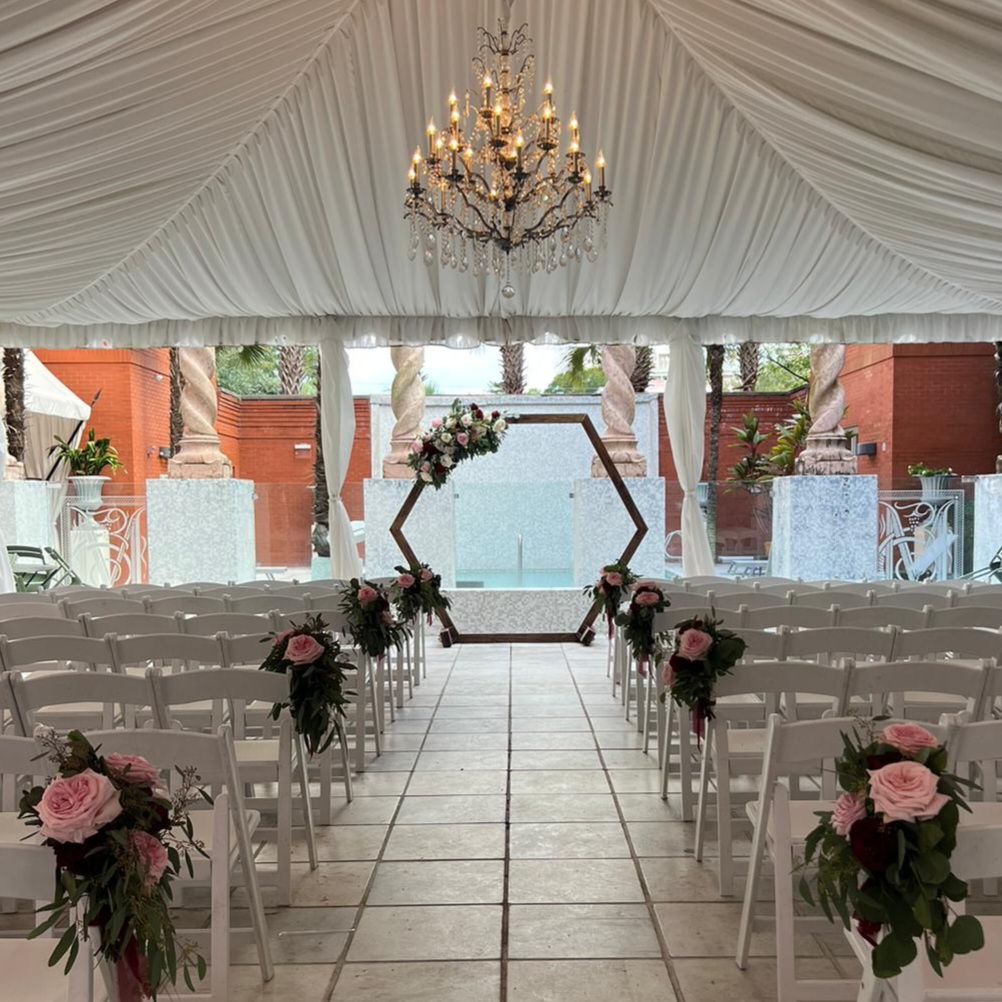 hexagonal arch with roses